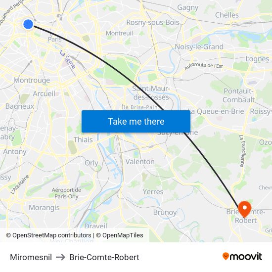 Miromesnil to Brie-Comte-Robert map