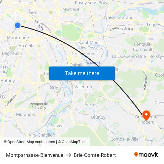 Montparnasse-Bienvenue to Brie-Comte-Robert map