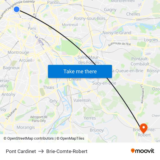 Pont Cardinet to Brie-Comte-Robert map
