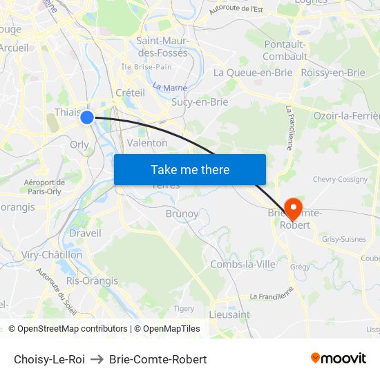 Choisy-Le-Roi to Brie-Comte-Robert map