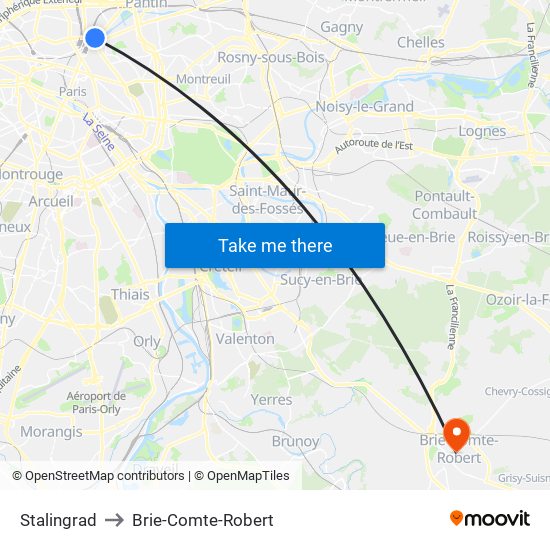 Stalingrad to Brie-Comte-Robert map