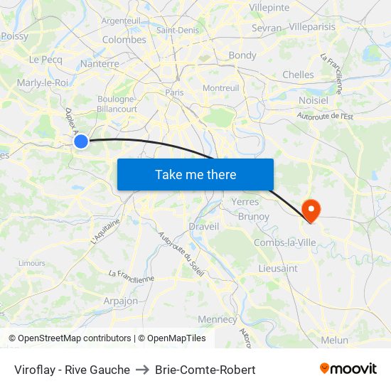 Viroflay - Rive Gauche to Brie-Comte-Robert map