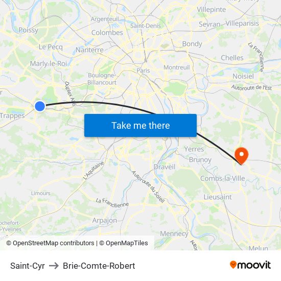 Saint-Cyr to Brie-Comte-Robert map