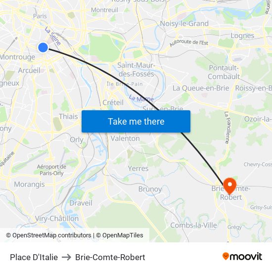 Place D'Italie to Brie-Comte-Robert map