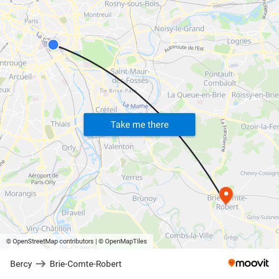 Bercy to Brie-Comte-Robert map