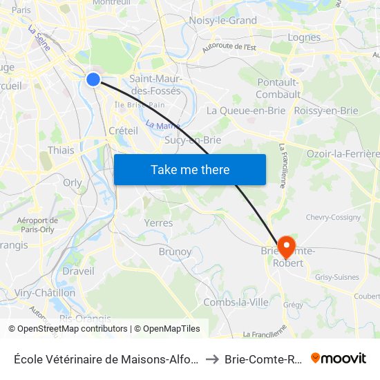 École Vétérinaire de Maisons-Alfort - Métro to Brie-Comte-Robert map