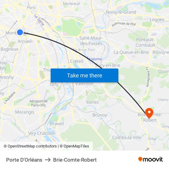 Porte D'Orléans to Brie-Comte-Robert map