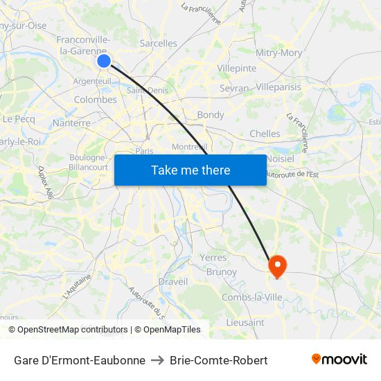 Gare D'Ermont-Eaubonne to Brie-Comte-Robert map