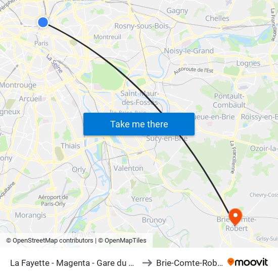 La Fayette - Magenta - Gare du Nord to Brie-Comte-Robert map