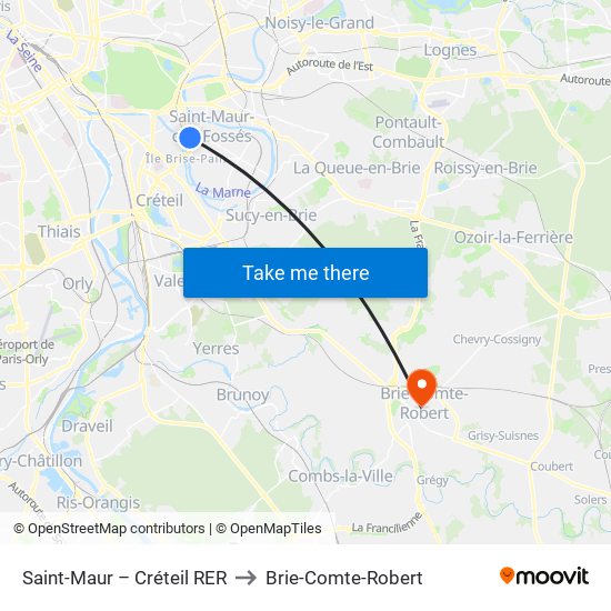 Saint-Maur – Créteil RER to Brie-Comte-Robert map