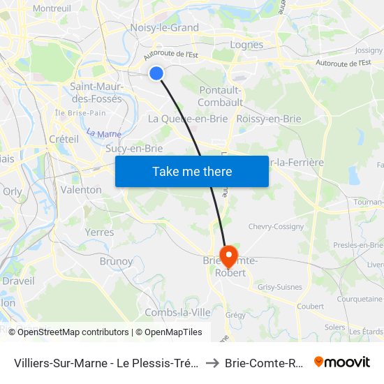 Villiers-Sur-Marne - Le Plessis-Trévise RER to Brie-Comte-Robert map