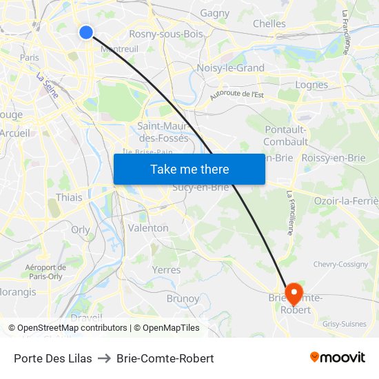 Porte Des Lilas to Brie-Comte-Robert map