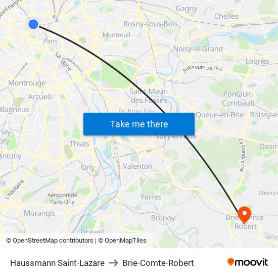 Haussmann Saint-Lazare to Brie-Comte-Robert map