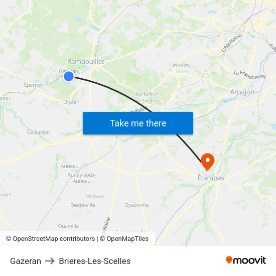 Gazeran to Brieres-Les-Scelles map