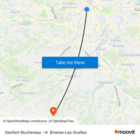 Denfert-Rochereau to Brieres-Les-Scelles map