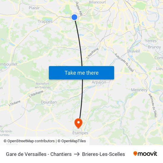 Gare de Versailles - Chantiers to Brieres-Les-Scelles map