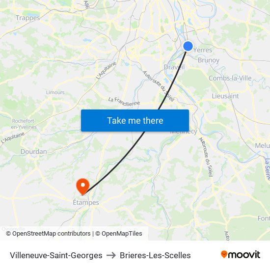 Villeneuve-Saint-Georges to Brieres-Les-Scelles map