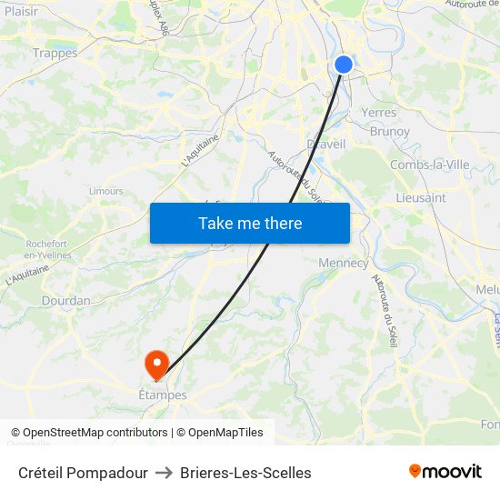 Créteil Pompadour to Brieres-Les-Scelles map