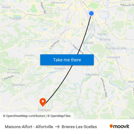 Maisons-Alfort - Alfortville to Brieres-Les-Scelles map