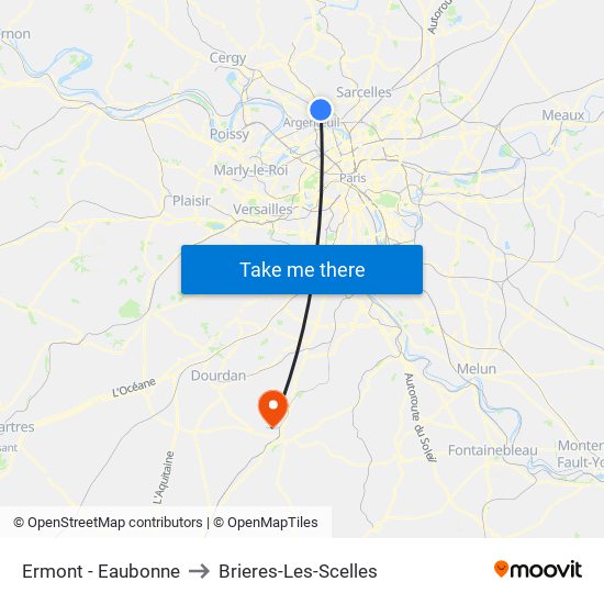 Ermont - Eaubonne to Brieres-Les-Scelles map
