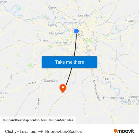 Clichy - Levallois to Brieres-Les-Scelles map