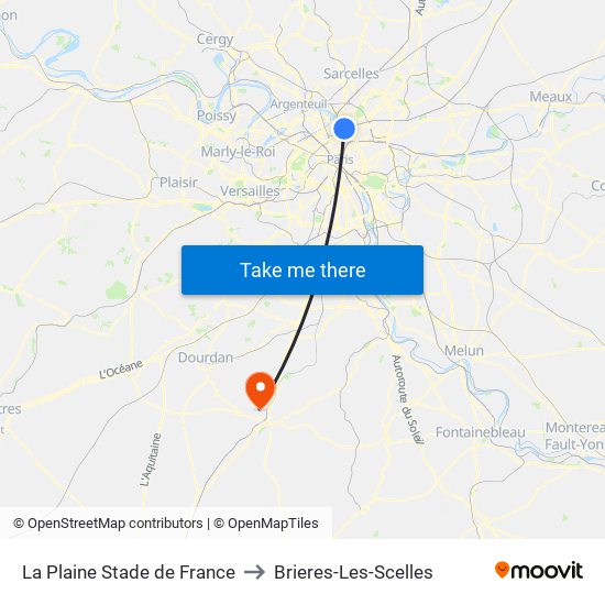 La Plaine Stade de France to Brieres-Les-Scelles map