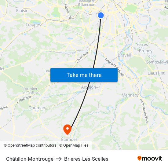 Châtillon-Montrouge to Brieres-Les-Scelles map