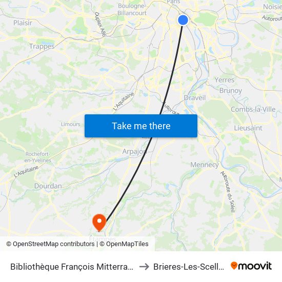 Bibliothèque François Mitterrand to Brieres-Les-Scelles map