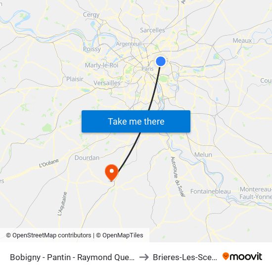 Bobigny - Pantin - Raymond Queneau to Brieres-Les-Scelles map