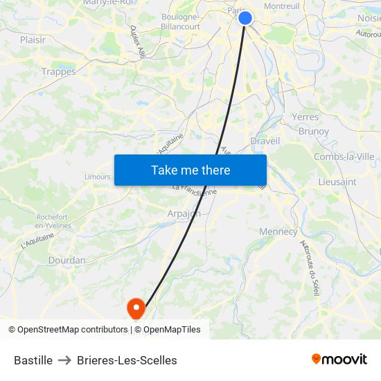 Bastille to Brieres-Les-Scelles map