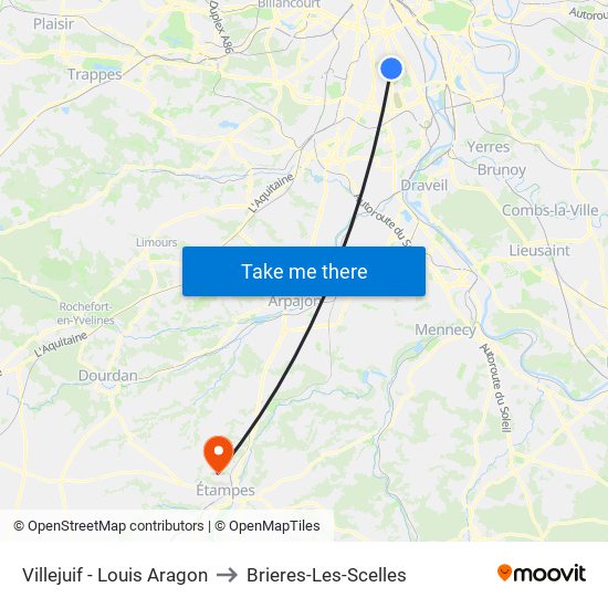 Villejuif - Louis Aragon to Brieres-Les-Scelles map