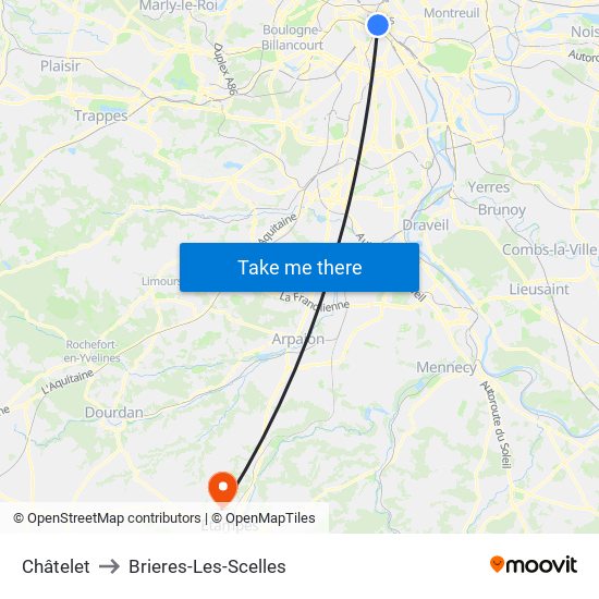 Châtelet to Brieres-Les-Scelles map