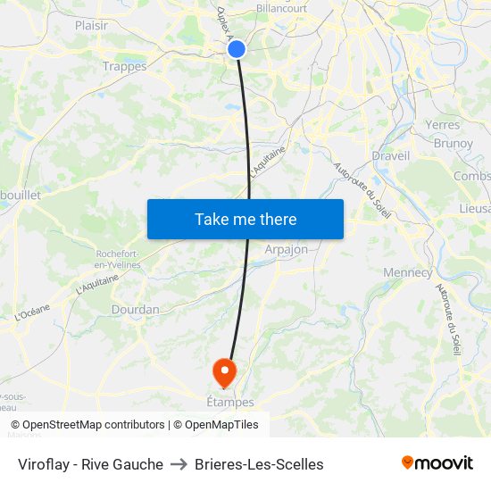 Viroflay - Rive Gauche to Brieres-Les-Scelles map