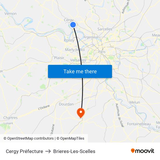 Cergy Préfecture to Brieres-Les-Scelles map