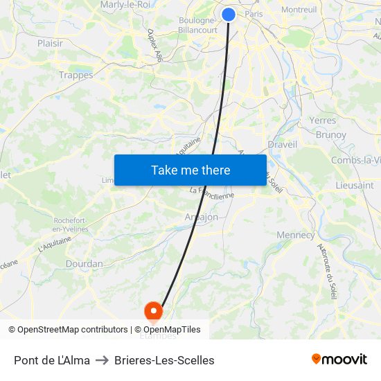 Pont de L'Alma to Brieres-Les-Scelles map