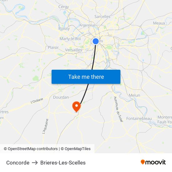 Concorde to Brieres-Les-Scelles map