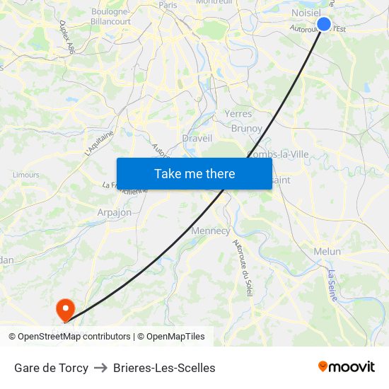 Gare de Torcy to Brieres-Les-Scelles map