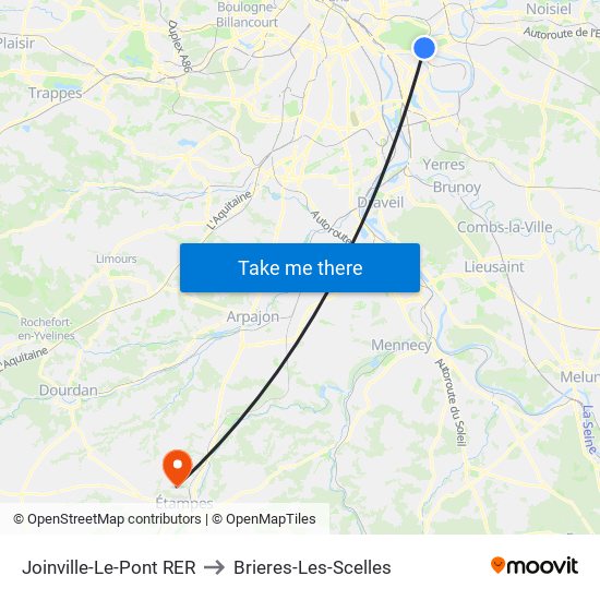 Joinville-Le-Pont RER to Brieres-Les-Scelles map