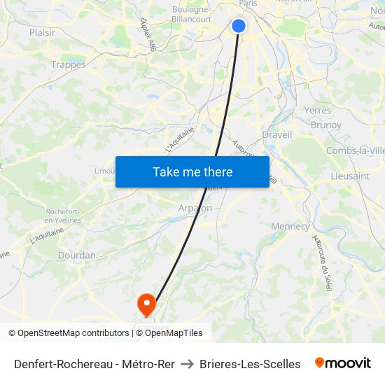 Denfert-Rochereau - Métro-Rer to Brieres-Les-Scelles map