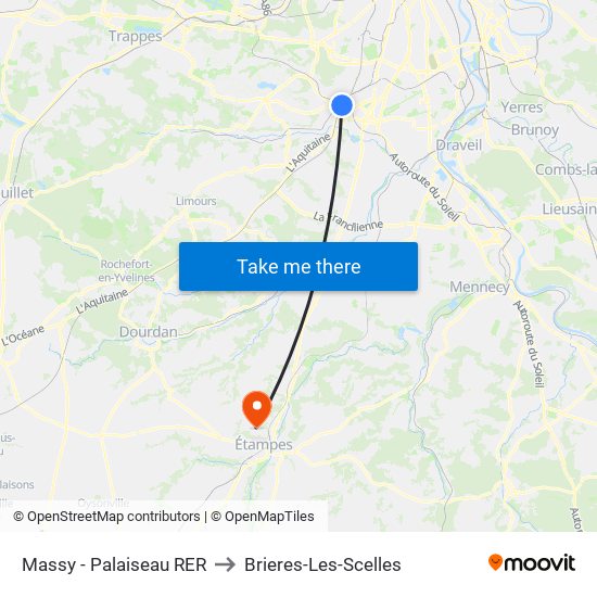 Massy - Palaiseau RER to Brieres-Les-Scelles map