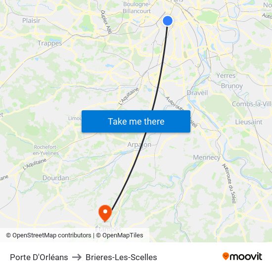 Porte D'Orléans to Brieres-Les-Scelles map
