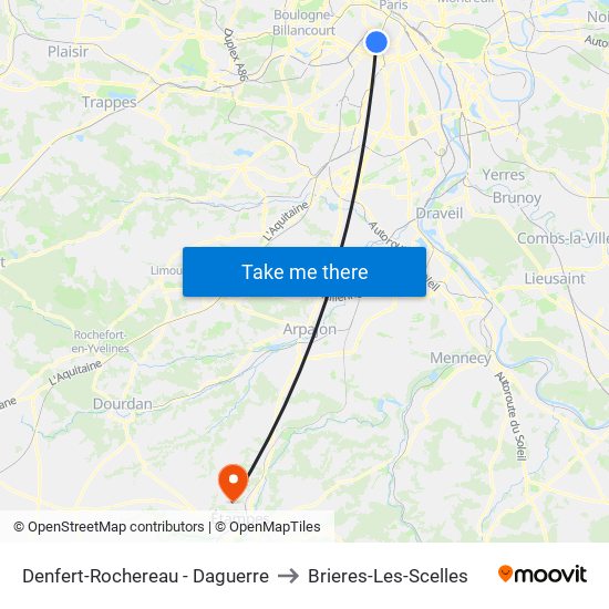 Denfert-Rochereau - Daguerre to Brieres-Les-Scelles map