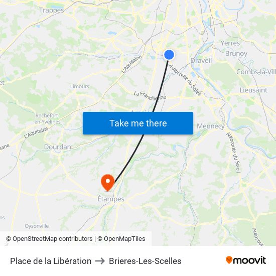 Place de la Libération to Brieres-Les-Scelles map