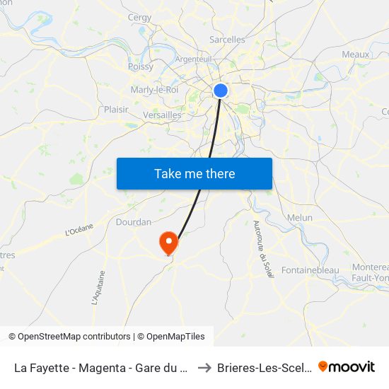 La Fayette - Magenta - Gare du Nord to Brieres-Les-Scelles map