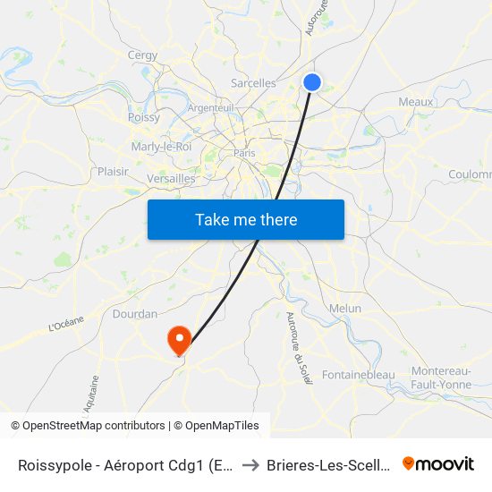 Roissypole - Aéroport Cdg1 (E2) to Brieres-Les-Scelles map