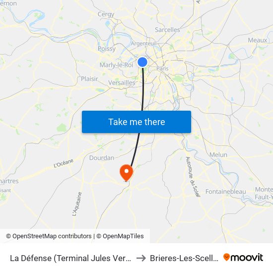 La Défense (Terminal Jules Verne) to Brieres-Les-Scelles map