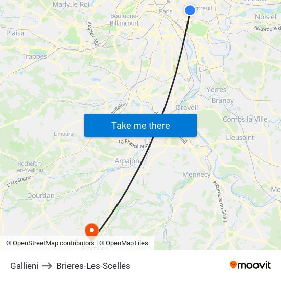 Gallieni to Brieres-Les-Scelles map