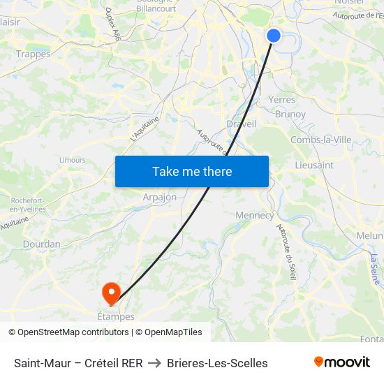 Saint-Maur – Créteil RER to Brieres-Les-Scelles map