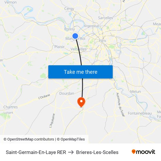 Saint-Germain-En-Laye RER to Brieres-Les-Scelles map