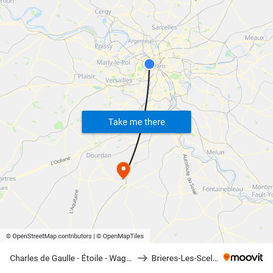 Charles de Gaulle - Étoile - Wagram to Brieres-Les-Scelles map